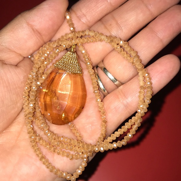 Beaded long necklace citrine color - Picture 7 of 8